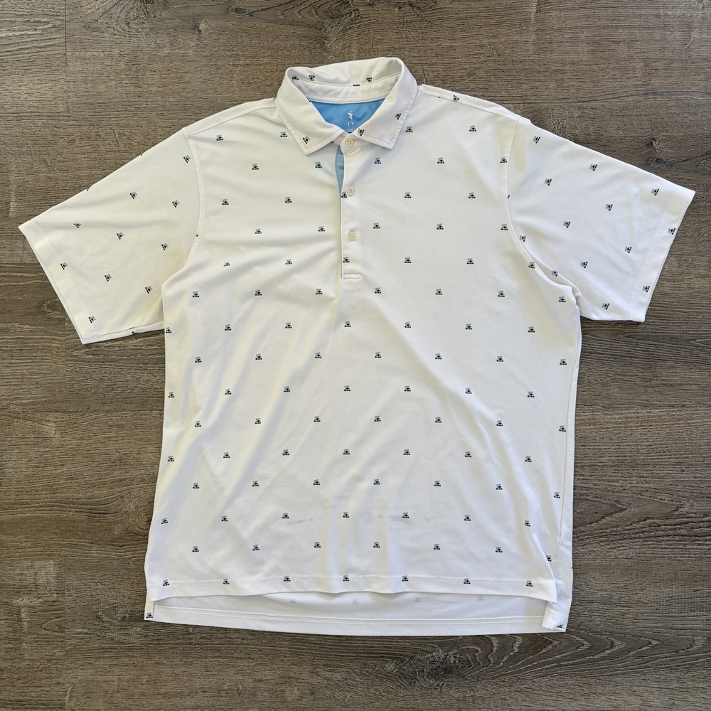 Fairway & Greene Golf Polo Shirt Mens XL White Golf Cart Print Made USA